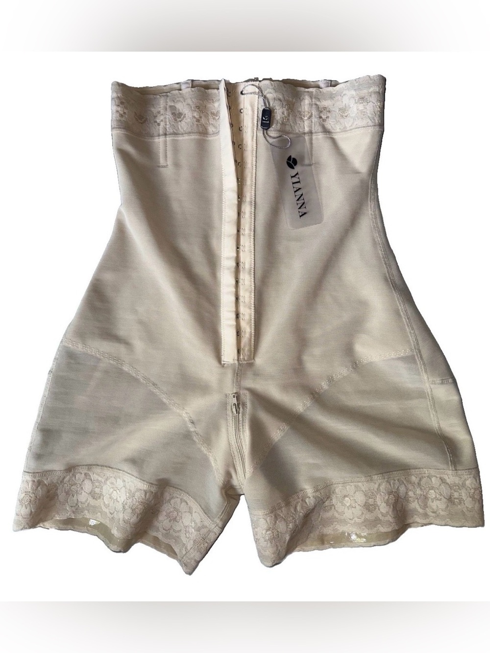 YIANNNA High-Waist Cream Lace Trim Shaping Short